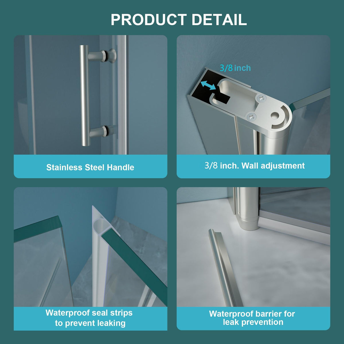 30"W x 72"H Fold Frameless Shower Door