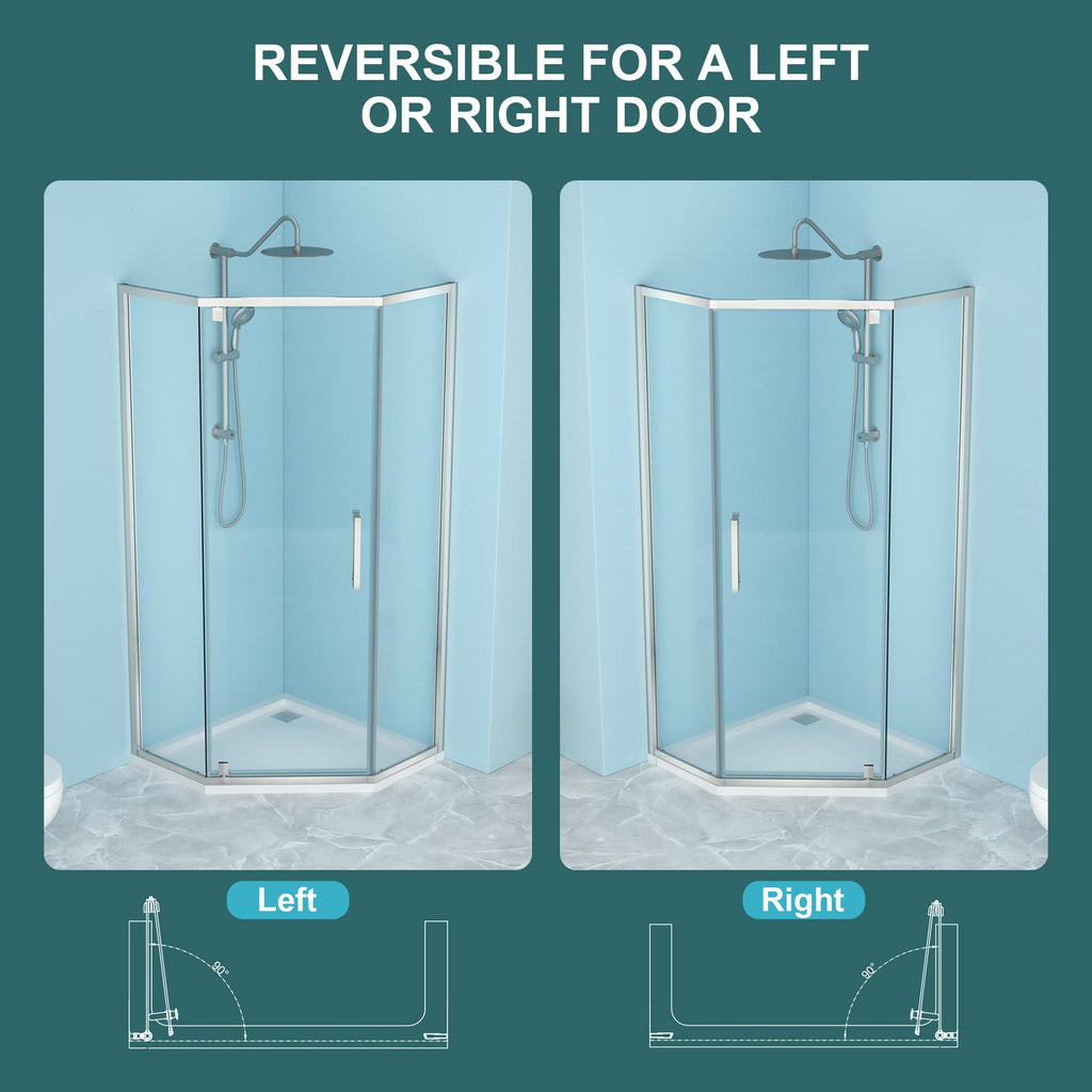 Shower Door 34-1/8" x 72" Semi-Frameless Neo-Angle Hinged Shower Enclosure