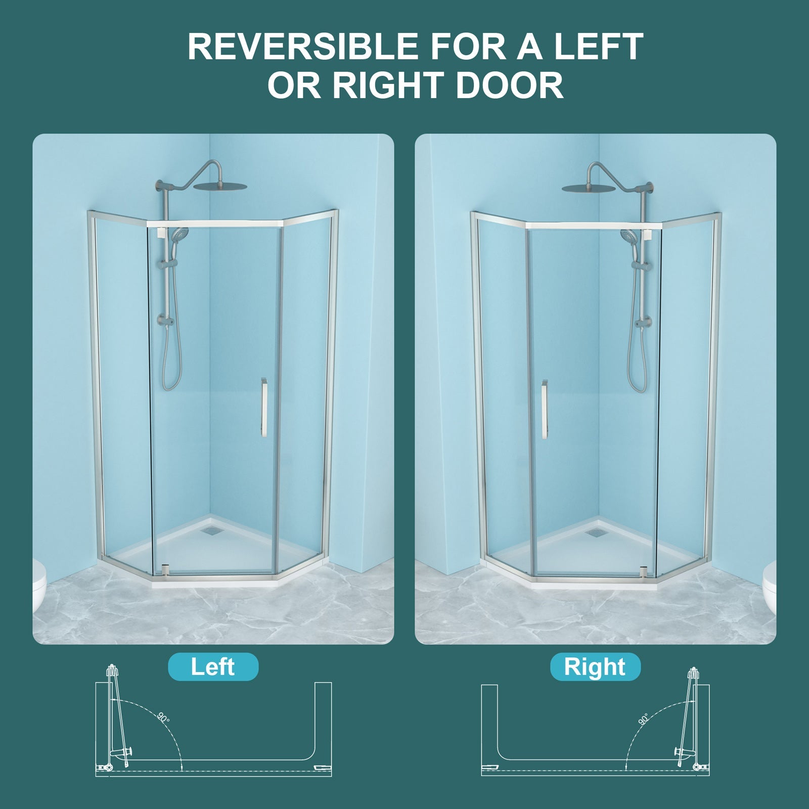 Shower Door 34-1/8" x 72" Semi-Frameless Neo-Angle Hinged Shower Enclosure