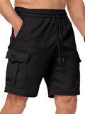Men Elastic Waist Drawstring Cargo Shorts Multi Pocket Casual Utility Shorts Loose Fit Outdoor Work Shorts For Summer