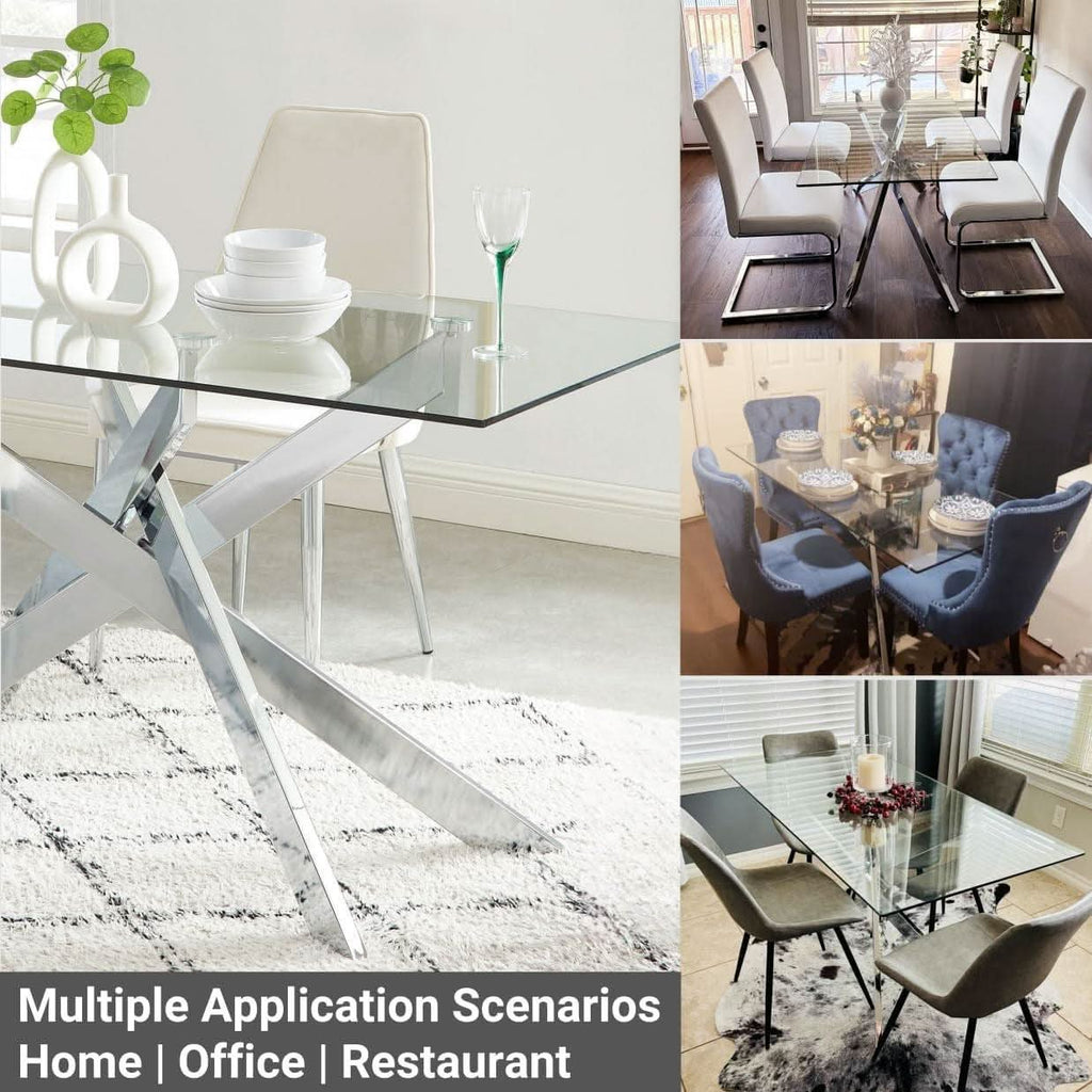 58.5 Inch Rectangular Glass Dining Table With Silver Finish
