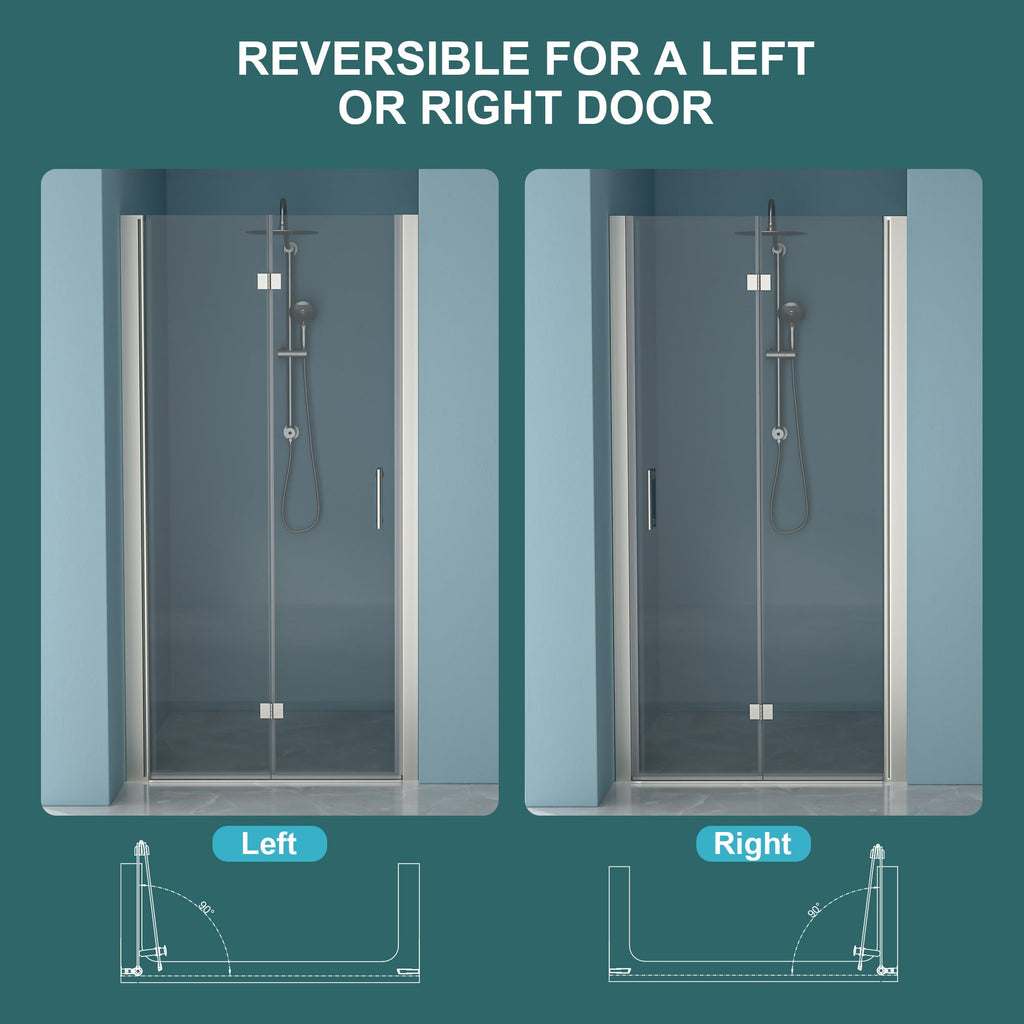 Frameless Shower Door with Tempered Glass - 32"W x 72"H