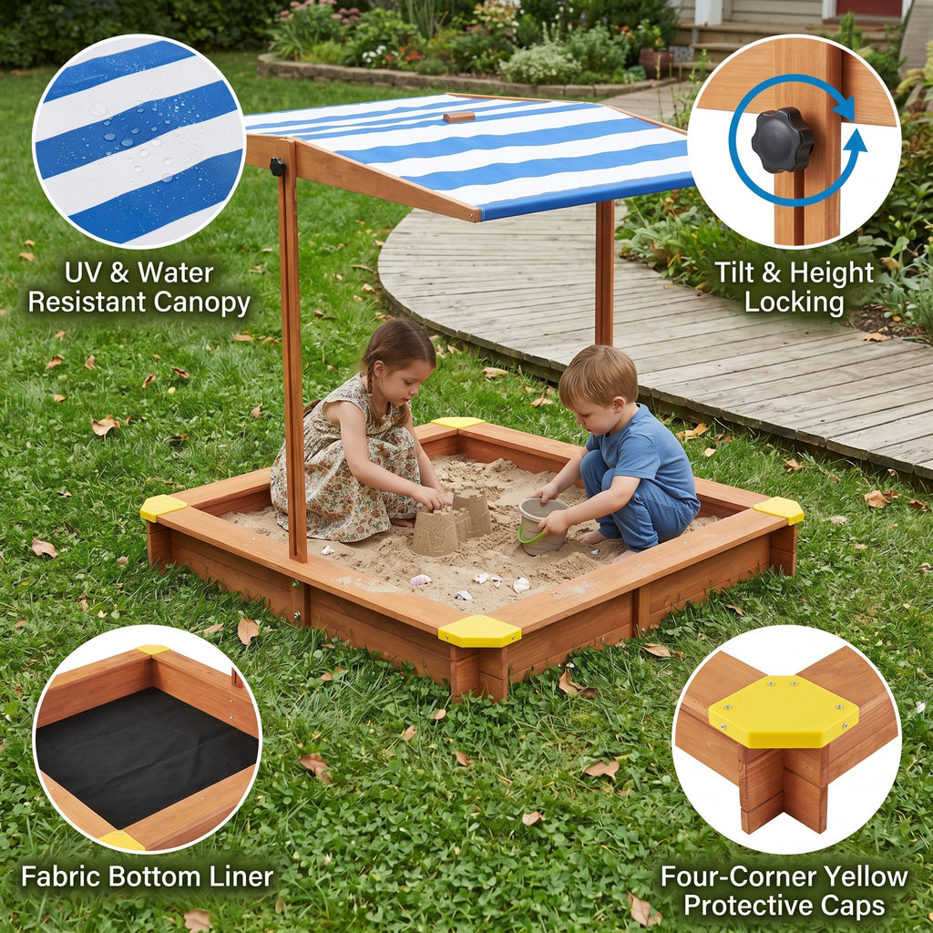 Kids Wooden Sandbox with Cover - 46"