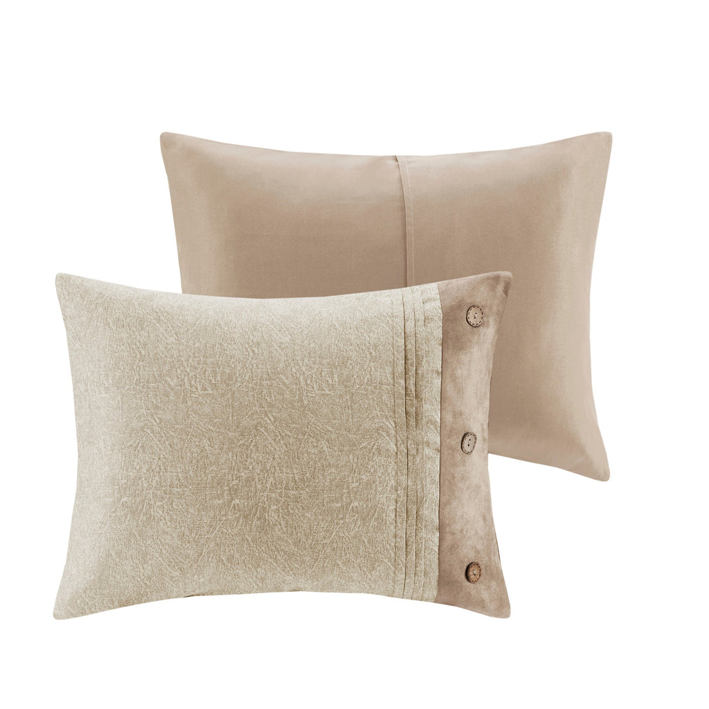 7 Piece Faux Suede Comforter Set Tan Queen