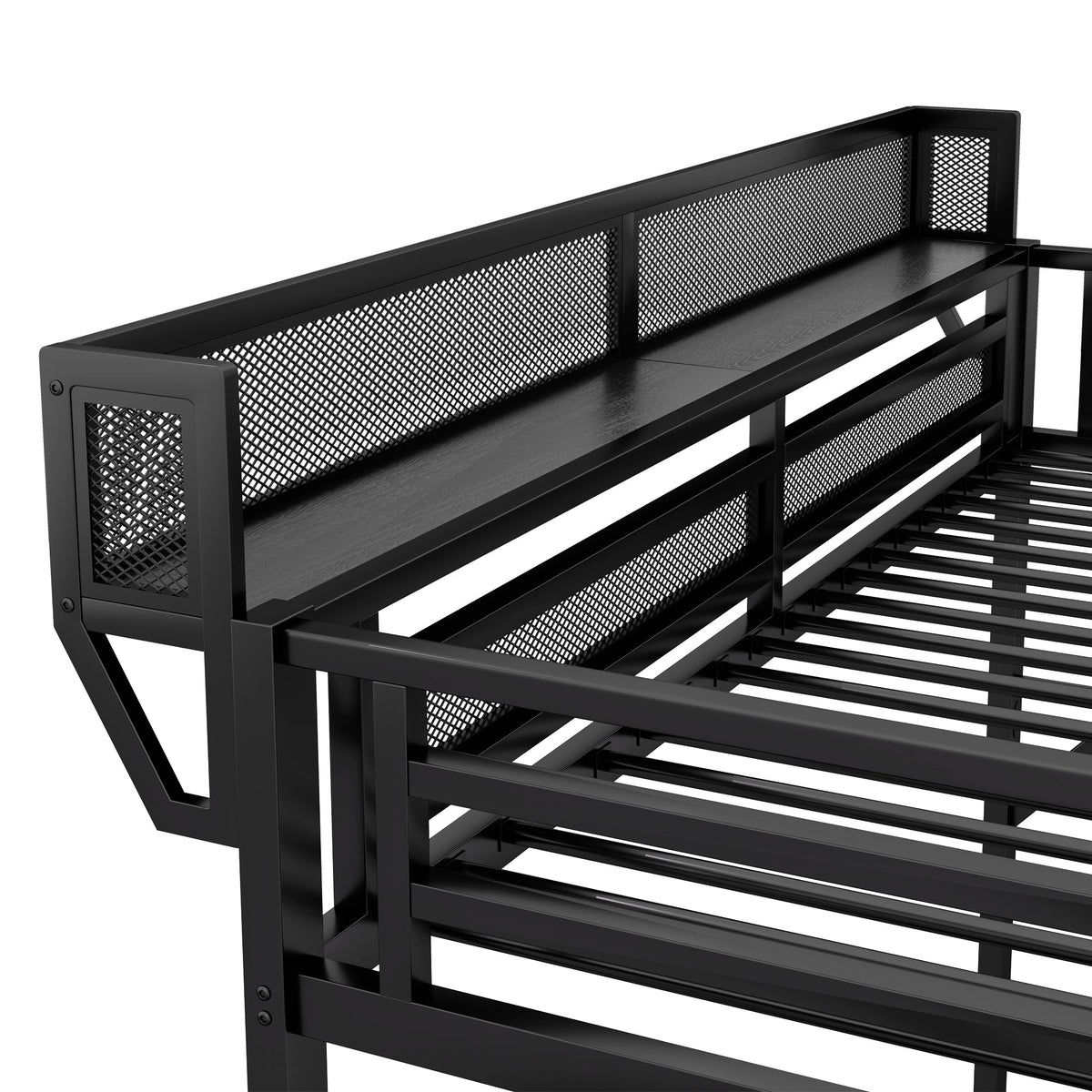 Queen Size Loft Bed with Stairs, Metal Loft Bed with Storage Shelves