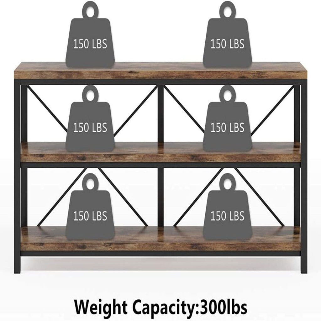 Console Table With 3 Tier Storage Shelves Finish, Slim Narrow Design For Living Entryway - Brown / Black