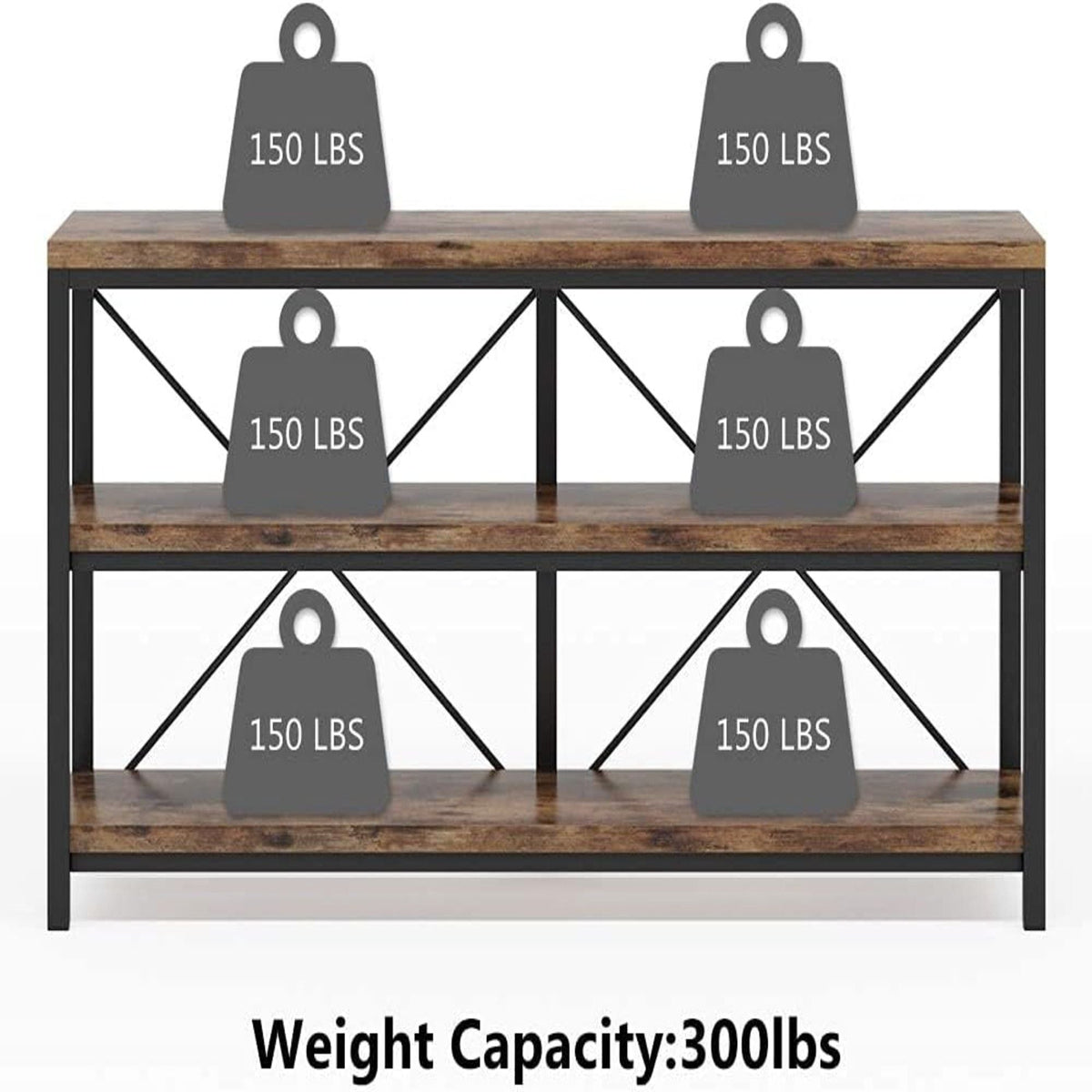 Console Table With 3 Tier Storage Shelves Finish, Slim Narrow Design For Living Entryway - Brown / Black