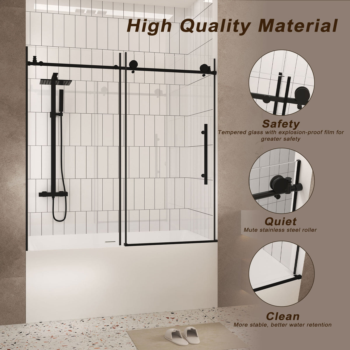 Frameless Shower Door 56-60"W x 60"H