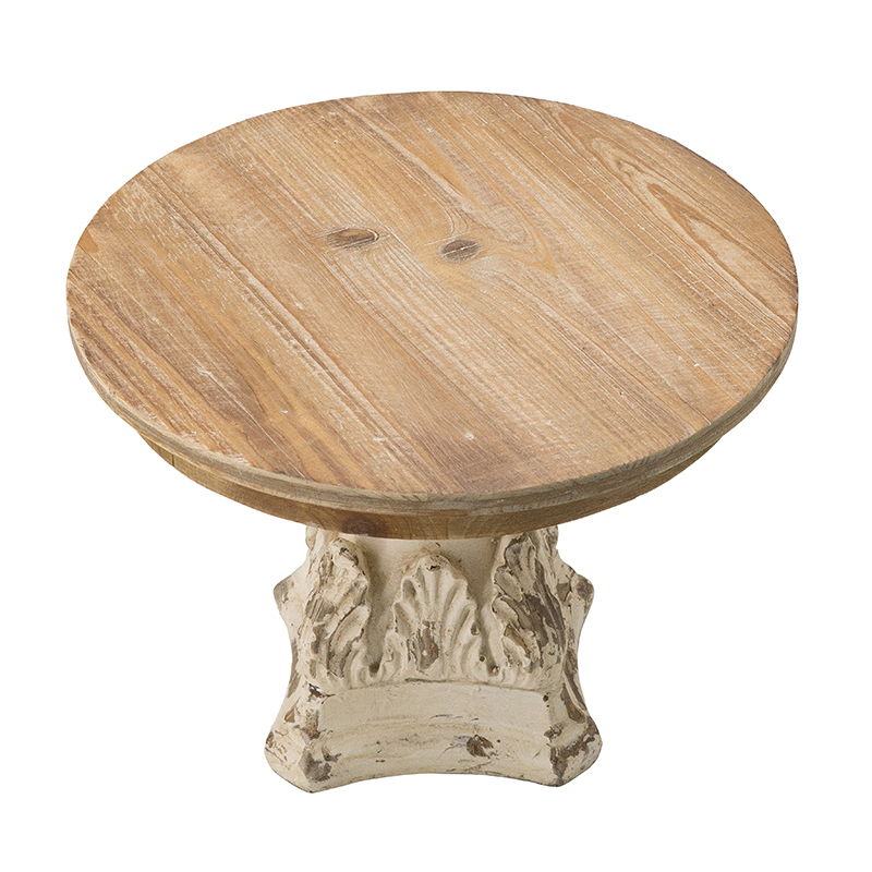 Wood Cake Stand With Magnesium Base - Cream / Brown