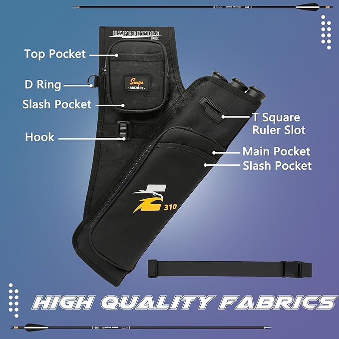 SUNYA Archery Hip Quiver for Arrows. Includes 3 Tubes Arrow Holder, Accessories Pockets and Waist Belt. Fit for Compound and Recurve Bow Practice.