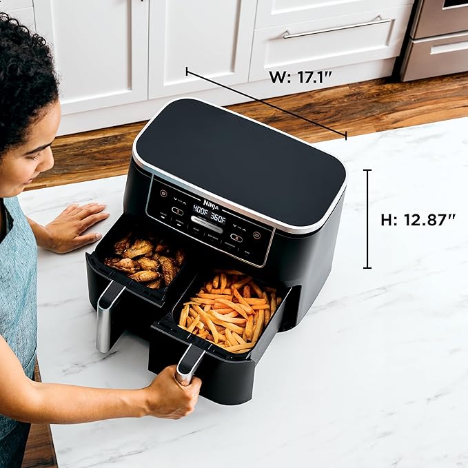 Ninja | Air Fryer | Finish Cooking Multiple Foods at the Same Time | 6-in-1 (Air Fry, Broil, Roast, Keep Warm, Dehydrate, Bake) | Fit up to 8lb Chicken Wings in the two 5 QT Baskets | DZ302