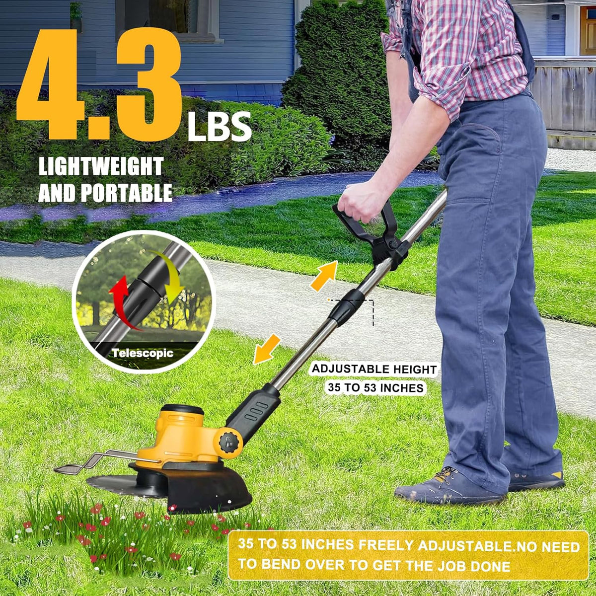 Cordless Weed Wacker for Dewalt 20V Battery, 4 in 1 Weed Eater Battery Powered, 1300W Lightweight Cordless Weed Wacker, Brush Cutter for Lawn, Yard and Bush Trimming (No Battery)