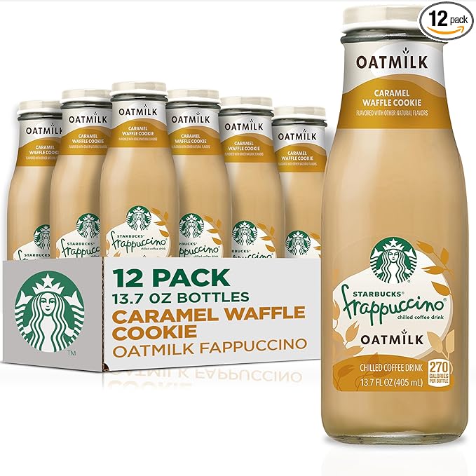 Starbucks Oatmilk Frappuccino, Coffee Drink, Caramel Waffle Cookie Oat Milk, 13.7 fl oz Bottles (12 Pack), Iced Coffee