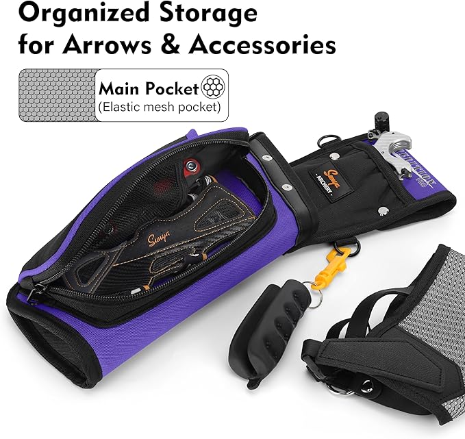 SUNYA X510 Field & Competition Hip Arrow Quiver | 3-Slot Noise-Free Archery Quiver with Sturdy Storage System (42x18cm)