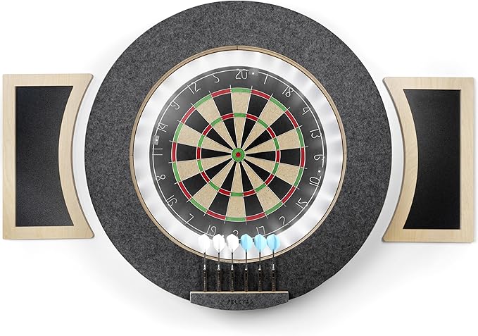 Dart Board Cabinet Set with LED Light; Bristle Dartboard, Built in LED Light, Darts and Chalkboards