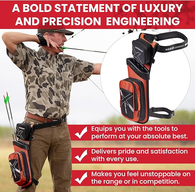 Legend XR430 Premium Field Quiver for Arrows - Right-Handed Hip Arrow Quiver with Removable Release Pocket, Durable Archery Quiver with Tools & Accessories Compartment, Arrow Holder
