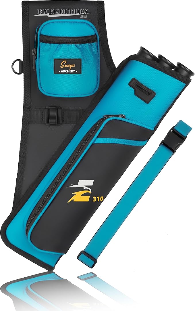SUNYA Archery Hip Quiver for Arrows. Includes 3 Tubes Arrow Holder, Accessories Pockets and Waist Belt. Fit for Compound and Recurve Bow Practice.