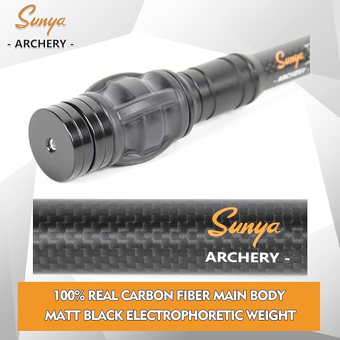 SUNYA Archery Bow Stabilizer for Compound Bow, Carbon Fiber Body Flexible Core, Damping System and Weights Kit, 8",10",12" 15" in Expedition Series
