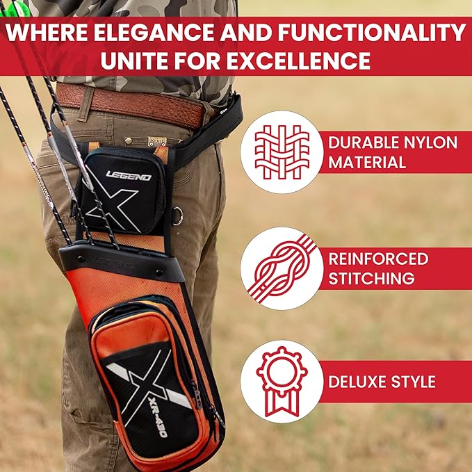 Legend XR430 Premium Field Quiver for Arrows - Right-Handed Hip Arrow Quiver with Removable Release Pocket, Durable Archery Quiver with Tools & Accessories Compartment, Arrow Holder