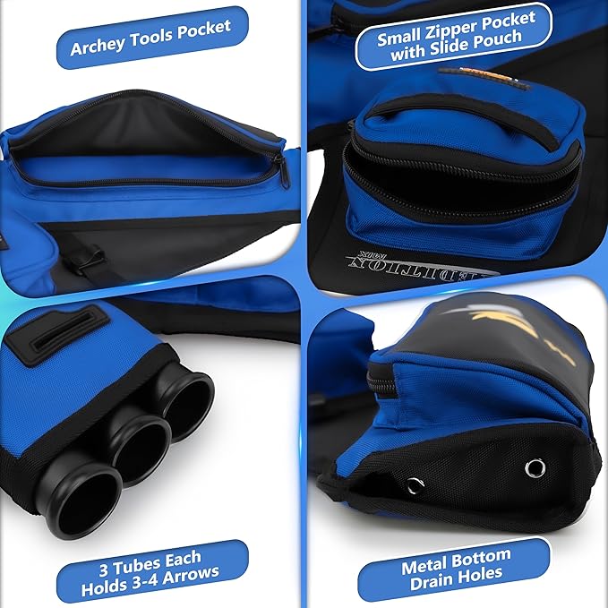 SUNYA Archery Hip Quiver for Arrows. Includes 3 Tubes Arrow Holder, Accessories Pockets and Waist Belt. Fit for Compound and Recurve Bow Practice.