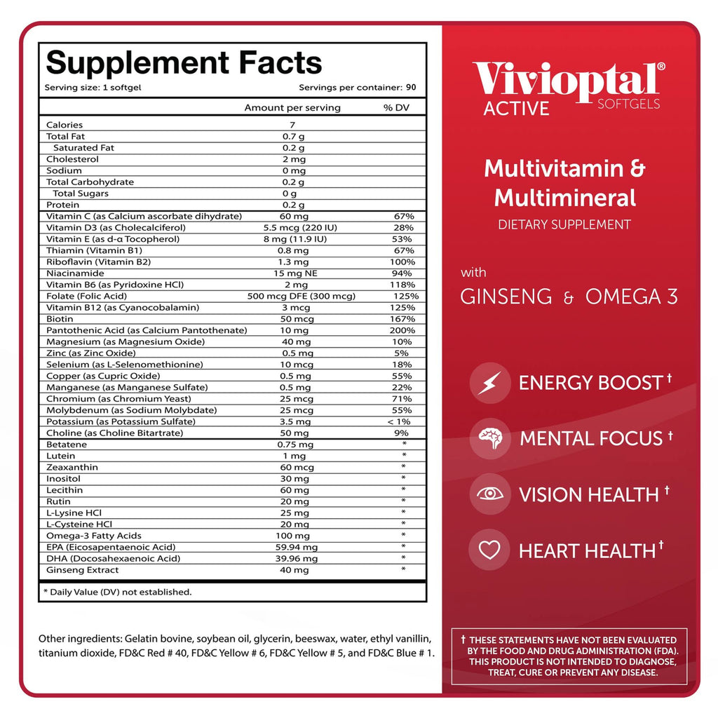 Vivioptal ACTIVE Multivitamin & Multimineral Supplement - 1 Year Supply