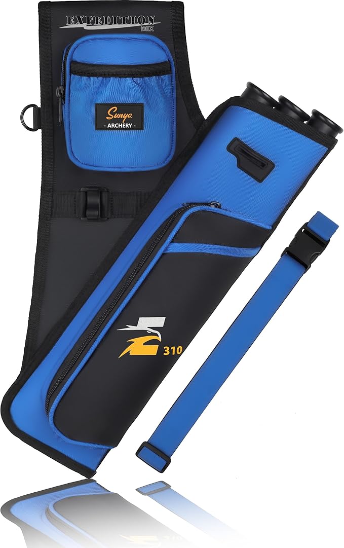 SUNYA Archery Hip Quiver for Arrows. Includes 3 Tubes Arrow Holder, Accessories Pockets and Waist Belt. Fit for Compound and Recurve Bow Practice.