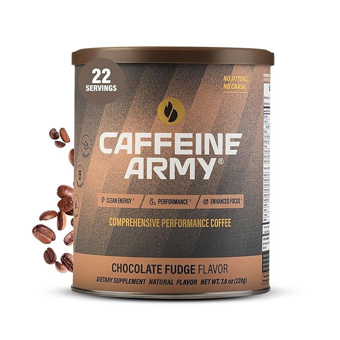 CAFFEINE ARMY Chocolate Fudge | Comprehensive Functional Coffee with MCTs, CoQ10, Collagen and Adaptogens: Clean Energy + Supports Daily Attention, No Jitters or Crash (7.8 oz 22 Servings)