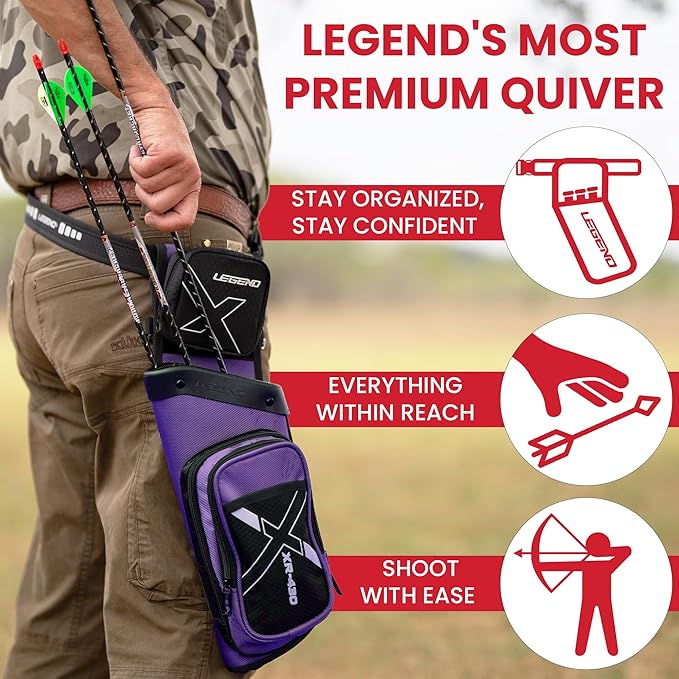 Legend XR430 Premium Field Quiver for Arrows - Right-Handed Hip Arrow Quiver with Removable Release Pocket, Durable Archery Quiver with Tools & Accessories Compartment, Arrow Holder