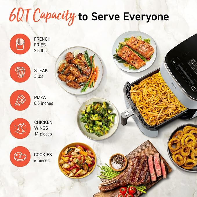 COSORI Air Fryer 9-in-1, Compact & Large 6-Qt, Fast Turbo Modes, 90-450°F Even Results, Precision Heating, Up to 95% Less Oil*, Roast, Bake, Dry, Reheat, Frozen, Broil, Proof, 120V, TurboBlaze