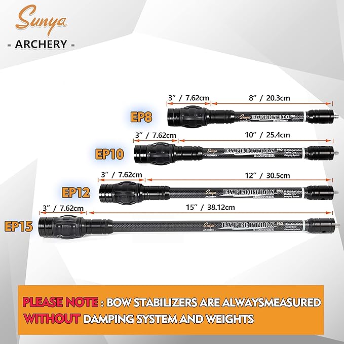 SUNYA Archery Bow Stabilizer for Compound Bow, Carbon Fiber Body Flexible Core, Damping System and Weights Kit, 8",10",12" 15" in Expedition Series
