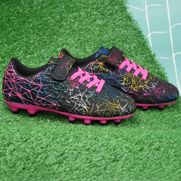 brooman Kids Firm Ground Soccer Cleats Girls Football Cleats with Shin Guards and Soccer Socks