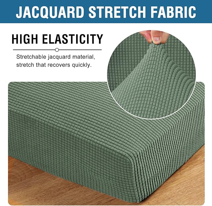 H.VERSAILTEX Super Stretch Individual Seat Sofa Covers Couch Cushion Covers Slipcover Sets Thick Jacquard Textured Twill Fabric (3 Piece, Loden Frost)