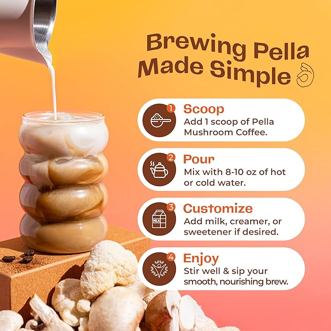 Organic Low-Caffeine Mushroom Coffee (60 Servings) with 7 Superfood Mushrooms, Great Tasting Instant Coffee, Includes Lion's Mane, Reishi, Chaga, Cordyceps, Shiitake, Maitake, and Turkey Tail