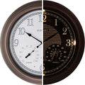 CLXEAST 18 Inch Illuminated Outdoor Indoor Atomic Analog Wall Clock with Temperature & Humidity, Lighted Outdoor Clocks for Patio Large Waterproof with Thermometer,Bronze Finish,House Warming Gifts