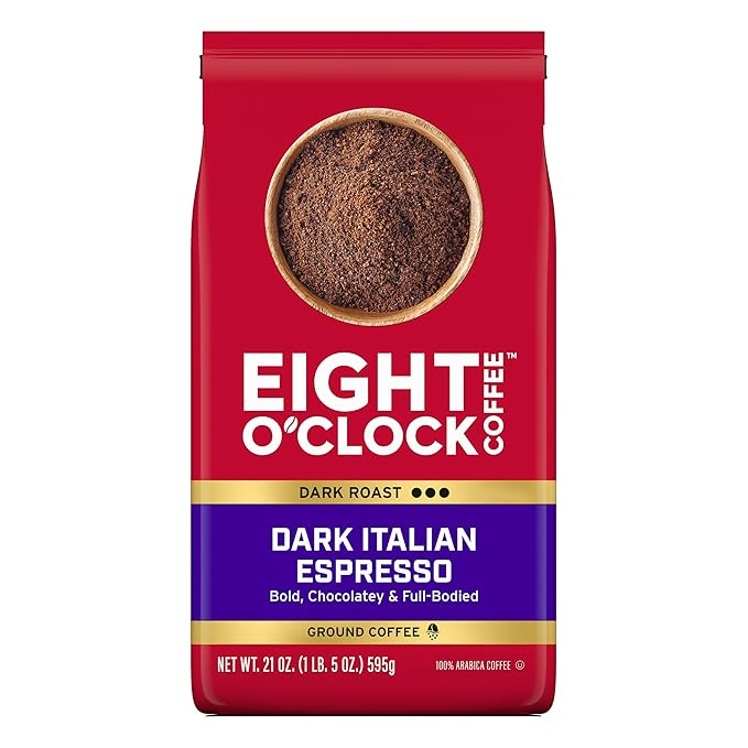 Eight O'Clock Coffee Dark Italian Espresso Ground Coffee, Dark Roast, 21 Ounce (Pack of 1) - Bold & Chocolaty