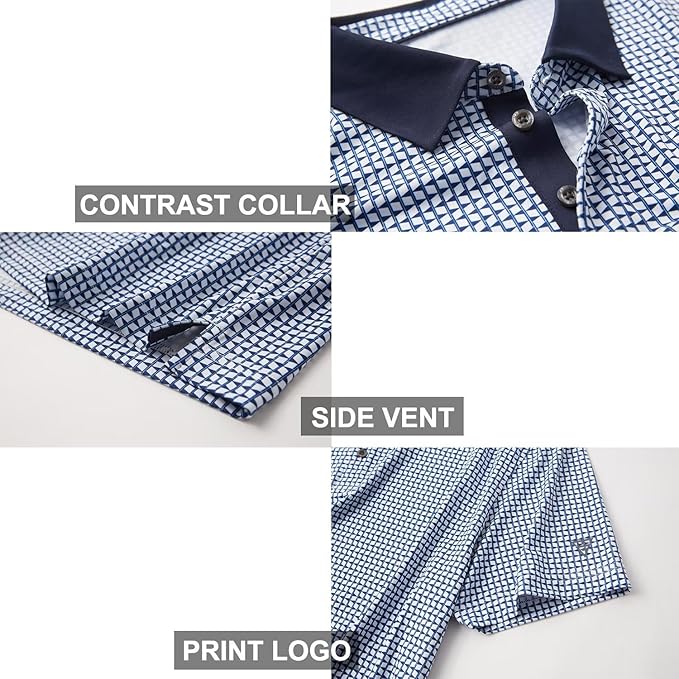 Men's Golf Polo Shirts Short Sleeve Striped Performance Moisture Wicking Dry Fit Golf Shirts for Men