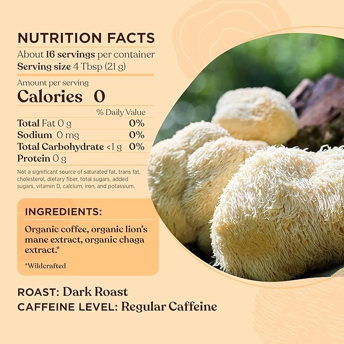 Four Sigmatic Focus Mushroom Coffee | Organic Ground Coffee with Lion's Mane Mushroom and Chaga for Better Focus and Immune Support | 12oz Bag