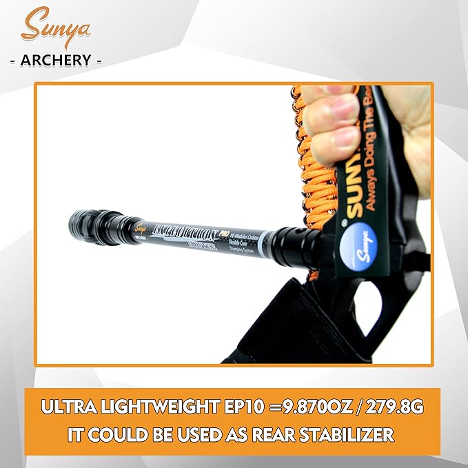 SUNYA Archery Bow Stabilizer for Compound Bow, Carbon Fiber Body Flexible Core, Damping System and Weights Kit, 8",10",12" 15" in Expedition Series