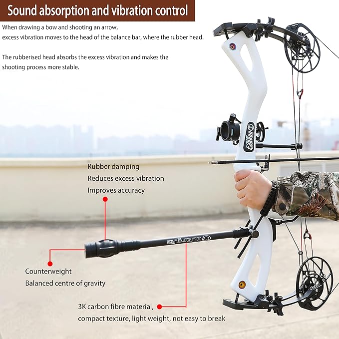 AMEYXGS Bow Stabilizer for Compound Bow, 6" 8" 10" 12" Rod Balance Bar with Damping System and Weights Shock Absorber for Compound Bow Archery Accessory