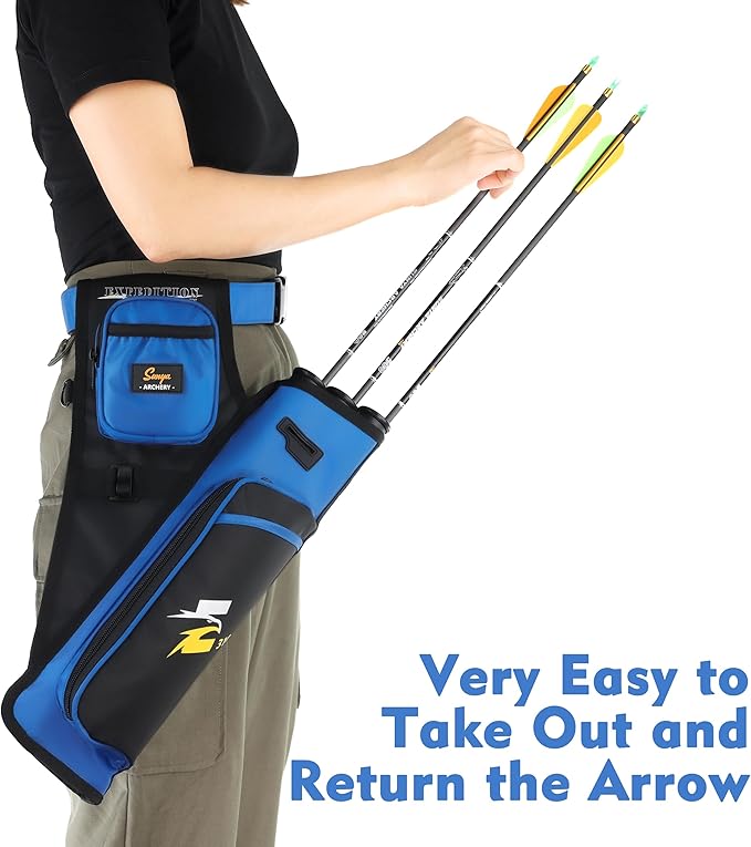 SUNYA Archery Hip Quiver for Arrows. Includes 3 Tubes Arrow Holder, Accessories Pockets and Waist Belt. Fit for Compound and Recurve Bow Practice.