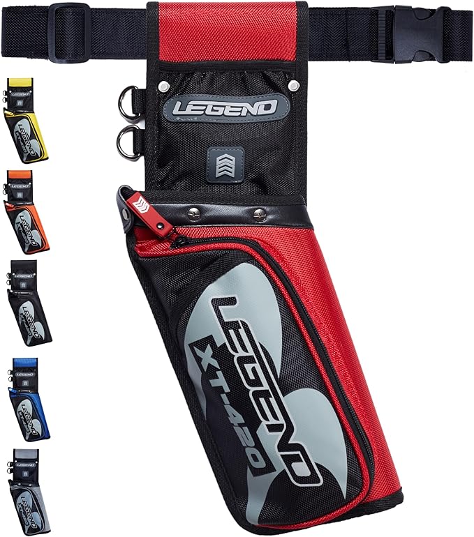 Legend XT420 Field Quiver - Left or Right-Handed Quiver Arrow Holder, Archery Quiver with 3 Arrow Tube, Durable Nylon Hip Quivers with Multiple Pockets for Archery Accessories, Score Card & Tools