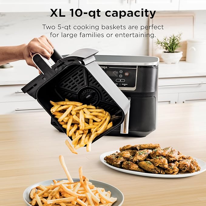 Ninja Foodi 10QT 6-in-1 DualZone Smart XL Air Fryer, 2 Independent 5QT Baskets, Smart Cook Thermometer, Match Cook, Smart Finish, Air Fry, Roast, Bake, Dehydrate, Reheat, Grey, DZ550