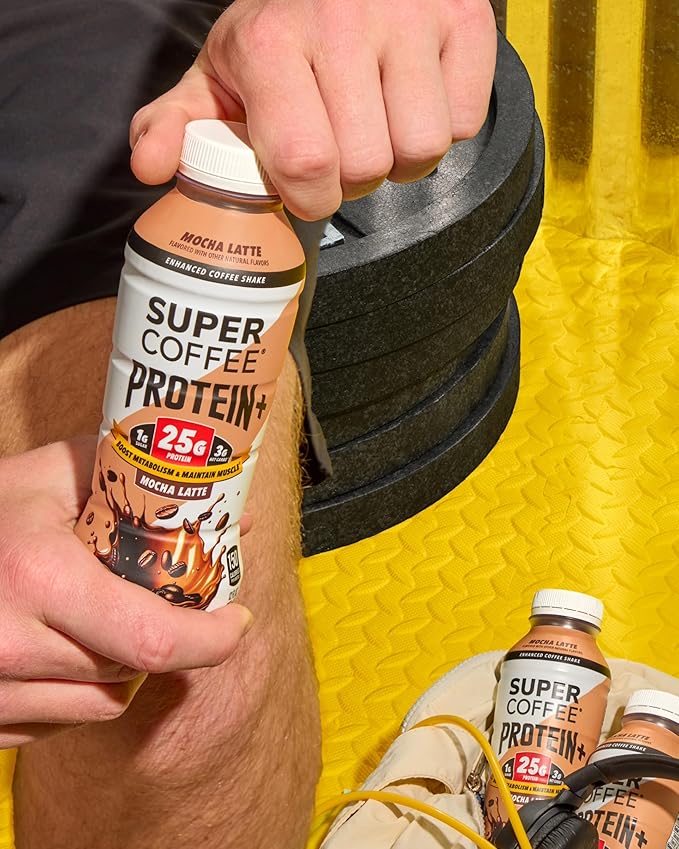 SUPER COFFEE Protein+, Keto Protein Coffee (0g Added Sugar, 25g Protein, 150 Calories) [Mocha] 12 Fl Oz, 12 Pack | Iced Smart Coffee Drinks