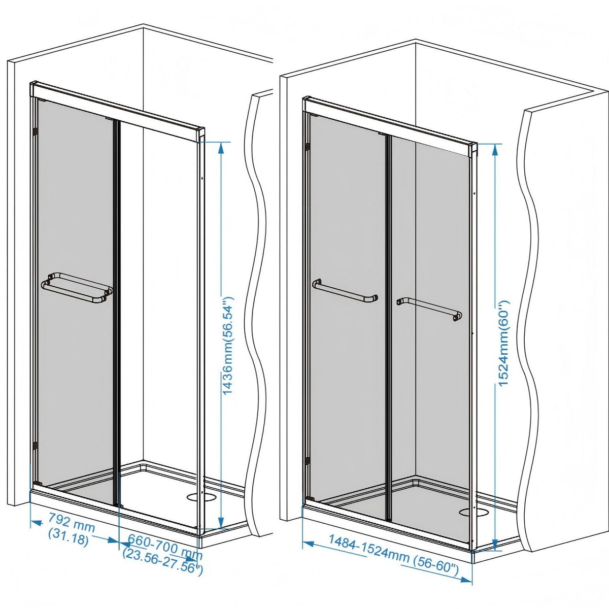 Double Sliding Shower Door With Explosion Proof Film