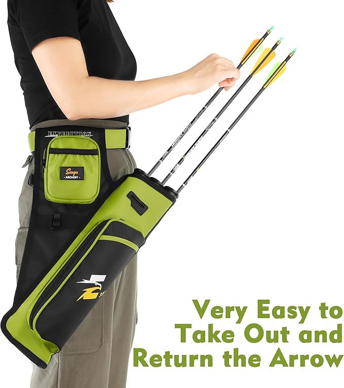 SUNYA Archery Hip Quiver for Arrows. Includes 3 Tubes Arrow Holder, Accessories Pockets and Waist Belt. Fit for Compound and Recurve Bow Practice.