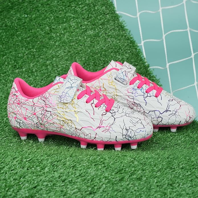 brooman Kids Firm Ground Soccer Cleats Girls Football Cleats with Shin Guards and Soccer Socks