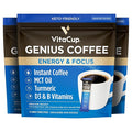 VitaCup Genius Instant Coffee Packets, Increase Energy & Focus, Keto Coffee, Serve Hot or Cold Brew, MCT Oil, Turmeric, B Vitamins, D3, Bold & Smooth,100% Arabica Coffee in Single Serve Sticks, 72 Ct
