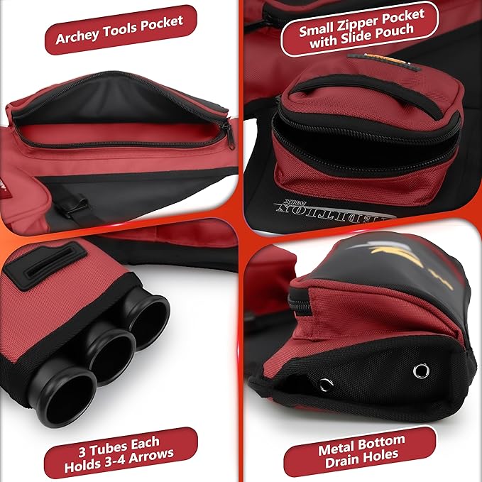 SUNYA Archery Hip Quiver for Arrows. Includes 3 Tubes Arrow Holder, Accessories Pockets and Waist Belt. Fit for Compound and Recurve Bow Practice.