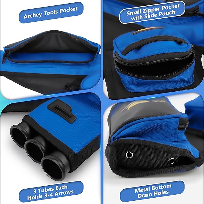 SUNYA Archery Hip Quiver for Arrows. Includes 3 Tubes Arrow Holder, Accessories Pockets and Waist Belt. Fit for Compound and Recurve Bow Practice.