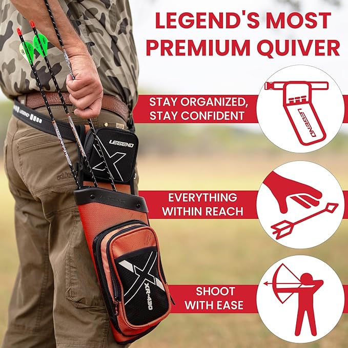 Legend XR430 Premium Field Quiver for Arrows - Right-Handed Hip Arrow Quiver with Removable Release Pocket, Durable Archery Quiver with Tools & Accessories Compartment, Arrow Holder